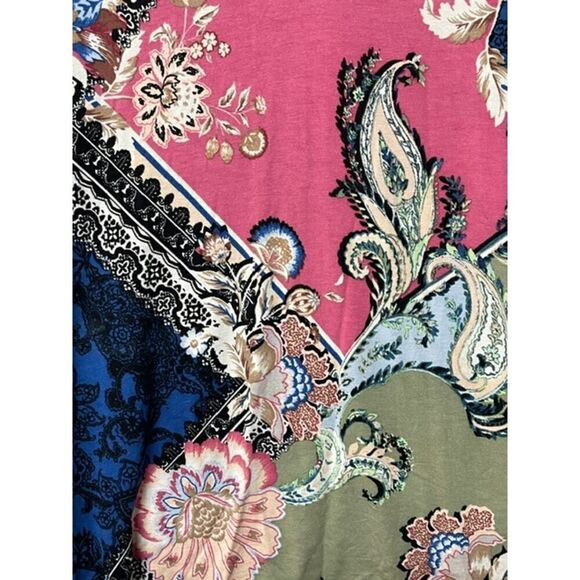 Chico's Dolman Sleeve Rayon Stretch Floral Pink Olive Blue Blouse Size 1 - Picture 3 of 5